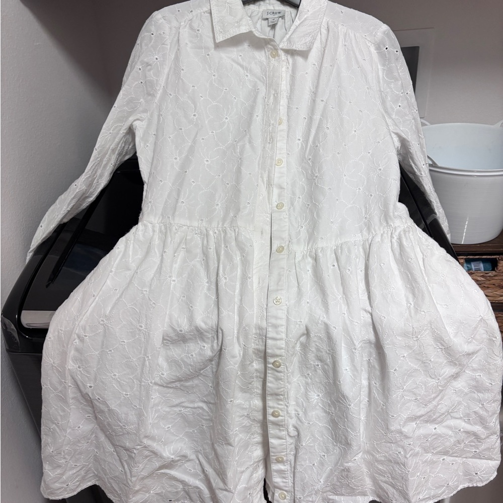J. Crew White cotton embroidered dress